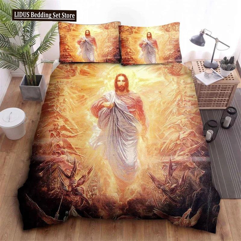 3D Jesus Duvet Cover Set Christian Sacred Jesus Polyester Bedding Set Cross Comforter Cover Suitable For Christian Jesus King