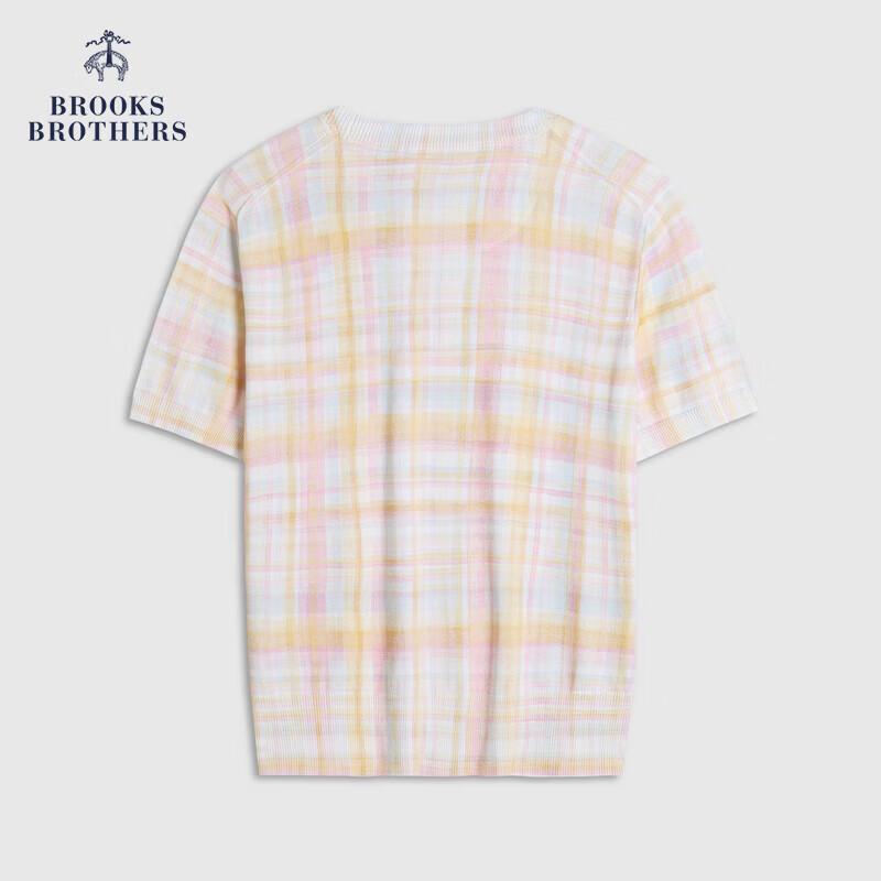 

Женский синий вязаный топ с коротким рукавом и принтом из чистого хлопка Brooks Brothers M