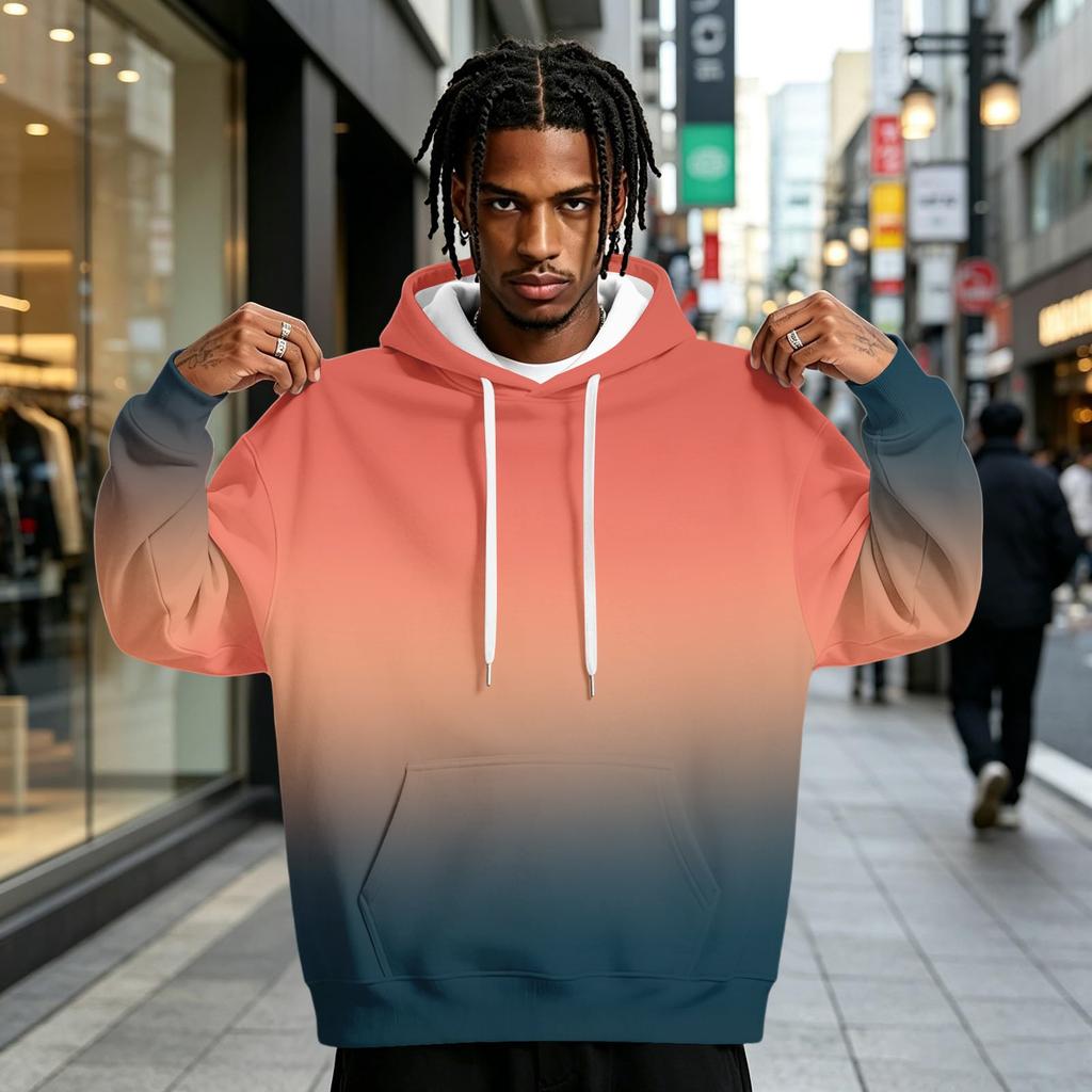 Men's Gradient Print Hoodie with Pocket, Casual Athletic Sweatshirt