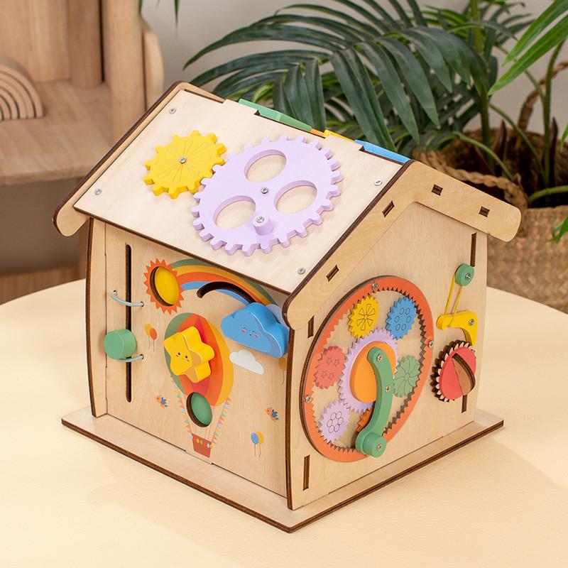 Sides Kids Six Wooden Busy House Educational Toy With Cognitive Learning Gift