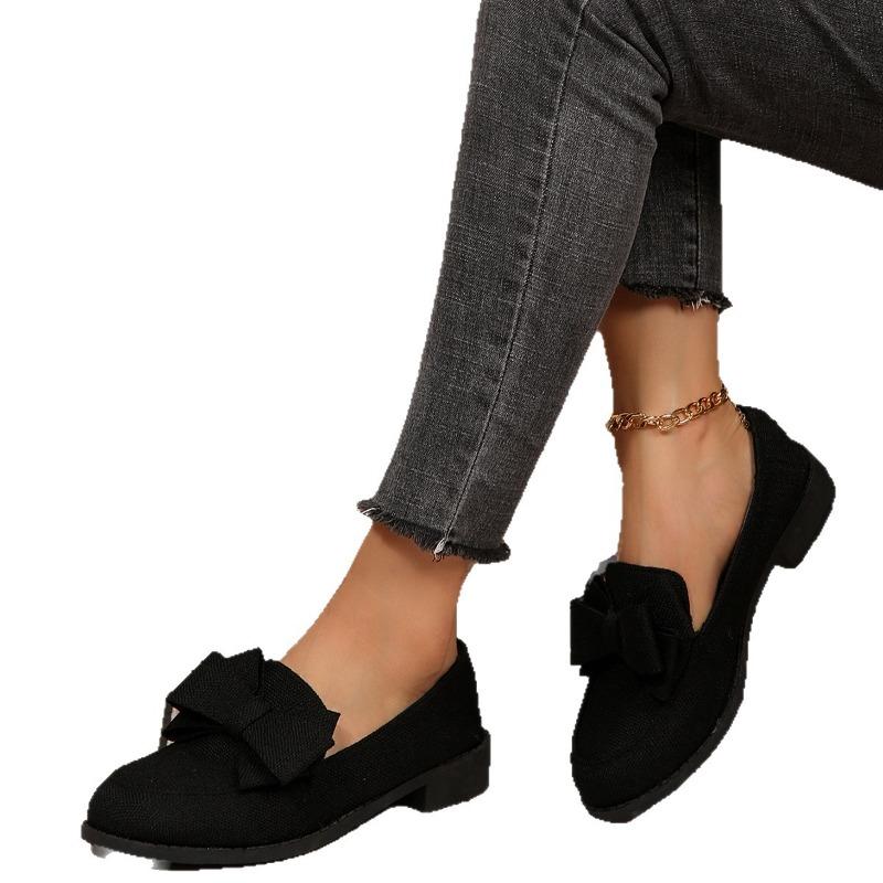 Bow Low-top Single Shoes Women's 2025 Autumn New Plus-size One-foot Loafers