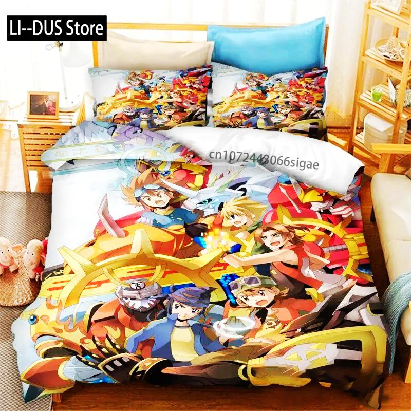 Comforter Anime Digimon Adventure Bedding Set Boys Girls Twin Queen Size Bed Boys Adult Fashion Home Textileextile