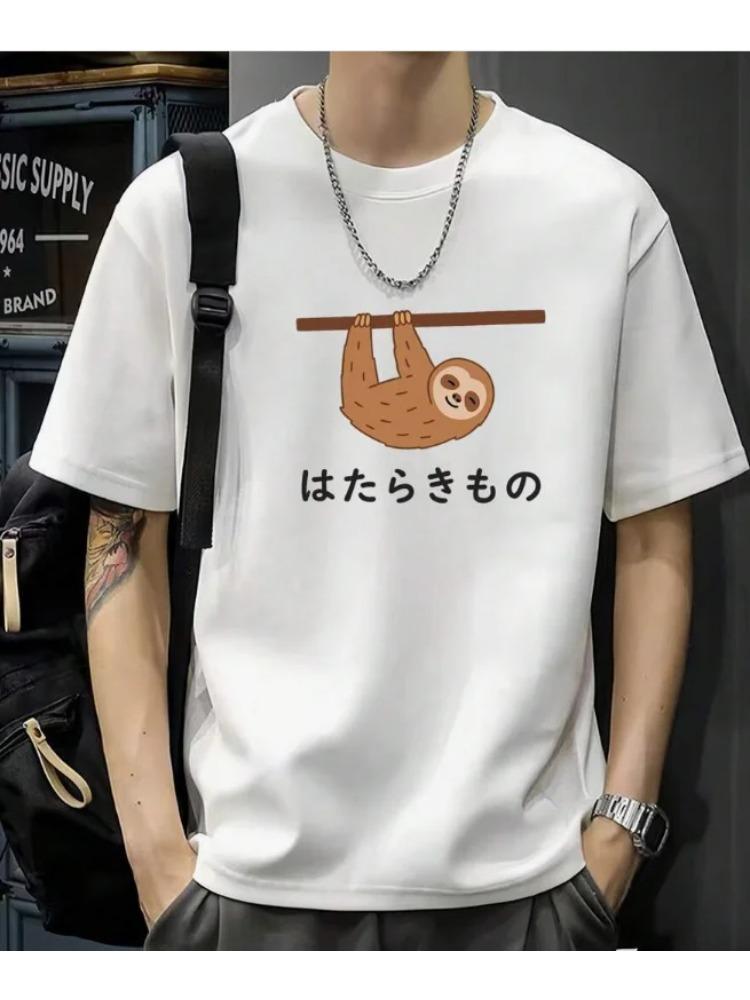 Sloth Pattern  Pattern Black TShirt Mens New Summer Casual Crew Neck Pure Cotton Short Sleeve TShirt Round neckTshirt S