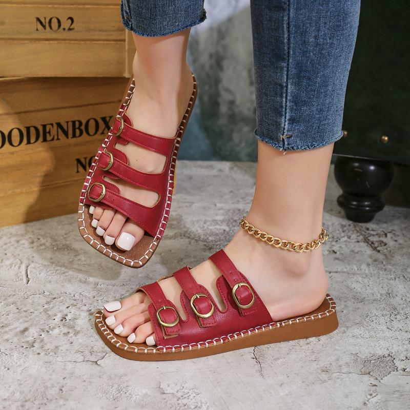

Fashion Women s Flat Sandals Fashion Open Toe Outdoor Sandals Slip On Daily Slide Sandals Outdoor Summer New Shoes 42 вино красного