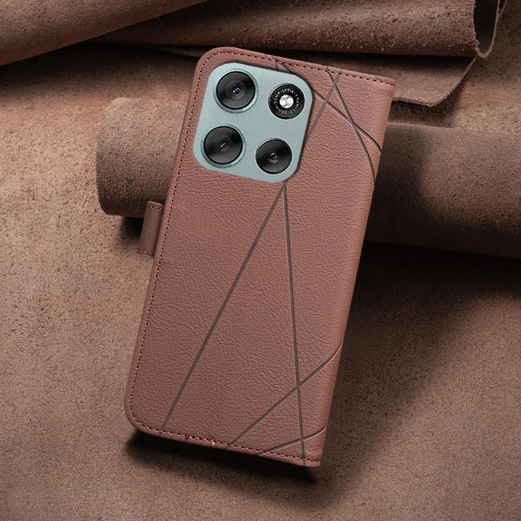 For Motorola Moto G56 5G Case BINFEN COLOR BF35 Geometry Imprinted Leather Phone Cover RFID Blocking Wallet Stand