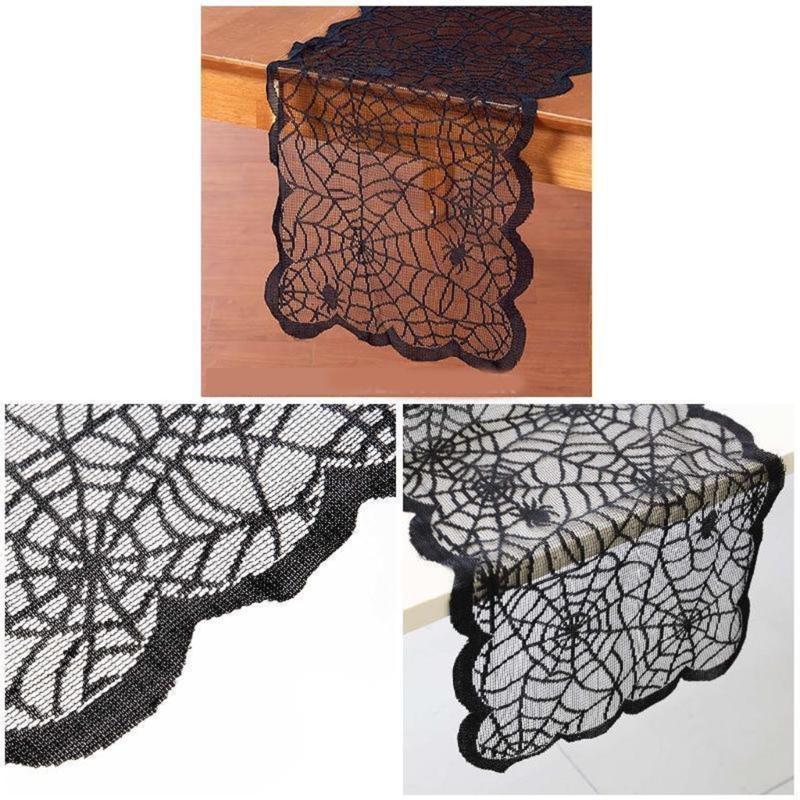 Spooky Halloween Table Cover, Polyester Cobweb Laces Table Runner Party Decoration Cloth for Haunted Environment