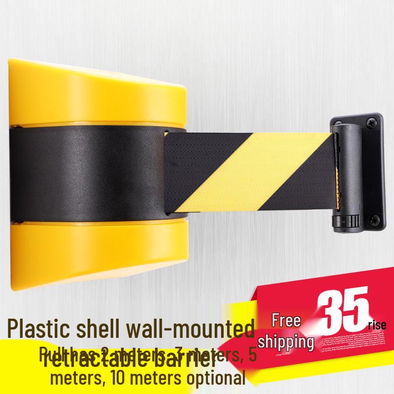 Wall-Mounted Retractable Black & Yellow Safety Barrier Belt for Elevators and Counters