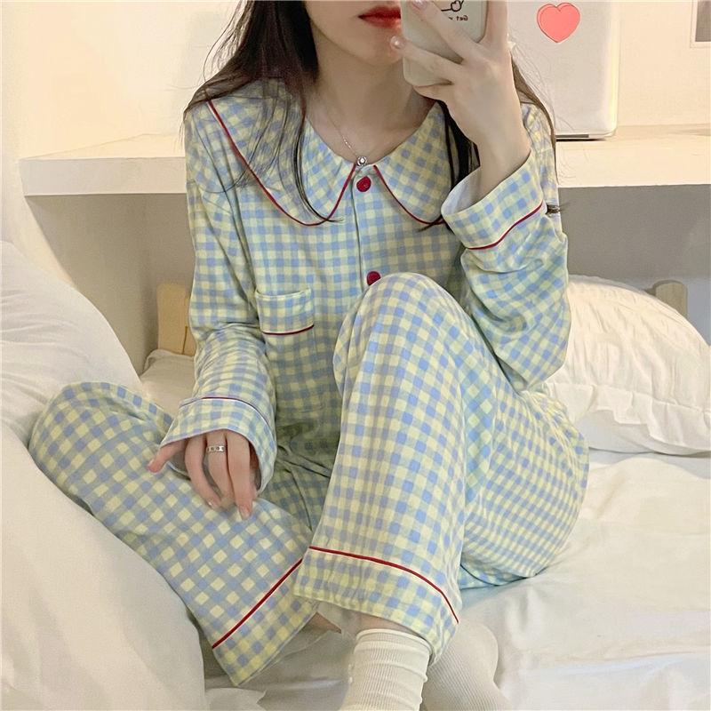 Spring and Autumn New High-end Imitation Cotton Pajamas Women's Summer Long-sleeved Trousers Set Women's Loose Large-size Loungewear