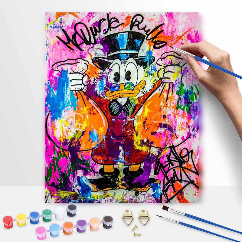 Disney Scrooge McDuck graffiti pop oil painting art handmade diy painting home decoration gift 20x30cm