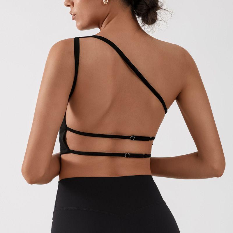 

Export Cross-Border New Arrival Yoga Vest Female Beauty Back Quick-Drying Sexy with Chest Pad Nude Feel Sports Exercise Strap Tops Black L