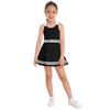 2-teiliges Sportkleid für Kinder, Mädchen, Träger, hinten überkreuzt, ärmellos, Buchstaben-Print, A-Linie, Kleid mit Shorts, Set für Fitnessstudio, Tennis