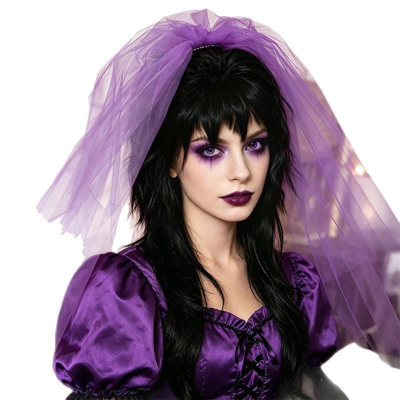 Gothic Black Wolf Tail Wig Women Y2K Style High-Contrast Mermaid Cut Full Head Dark Rock Halloween Cosplay