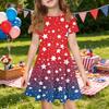 Girls Short Sleeve Dress with Pocket Independence Day Star Print Casual A-Line Dress for Summer Comfortable Fit