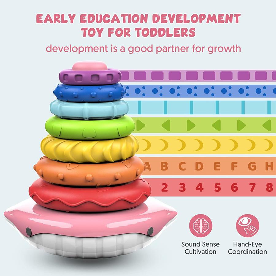 Montessori Balena Arcobaleno Campanella Vasca Giocattolo per Neonati Educazione Precoce Impilabile Roly-Poly Giocattoli Galleggianti Data di Nascita Regalo di Natale progettato per Bambini