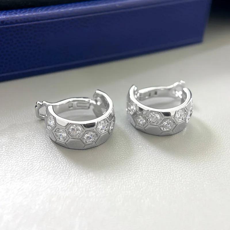 

New Vintage 925 Sterling Silver Ear Stud Honeycomb Aaa Zirconia Hoop Earrings For Women Luxury Fine Jewelry чорний