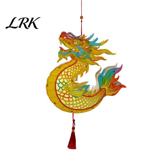 New Year Lantern Supplies Chinese Dragon Fish Kit, DIY Coloring Crafts for Mid-Autumn Portable Toy Festival, Handmade Handheld Wooden Assembly