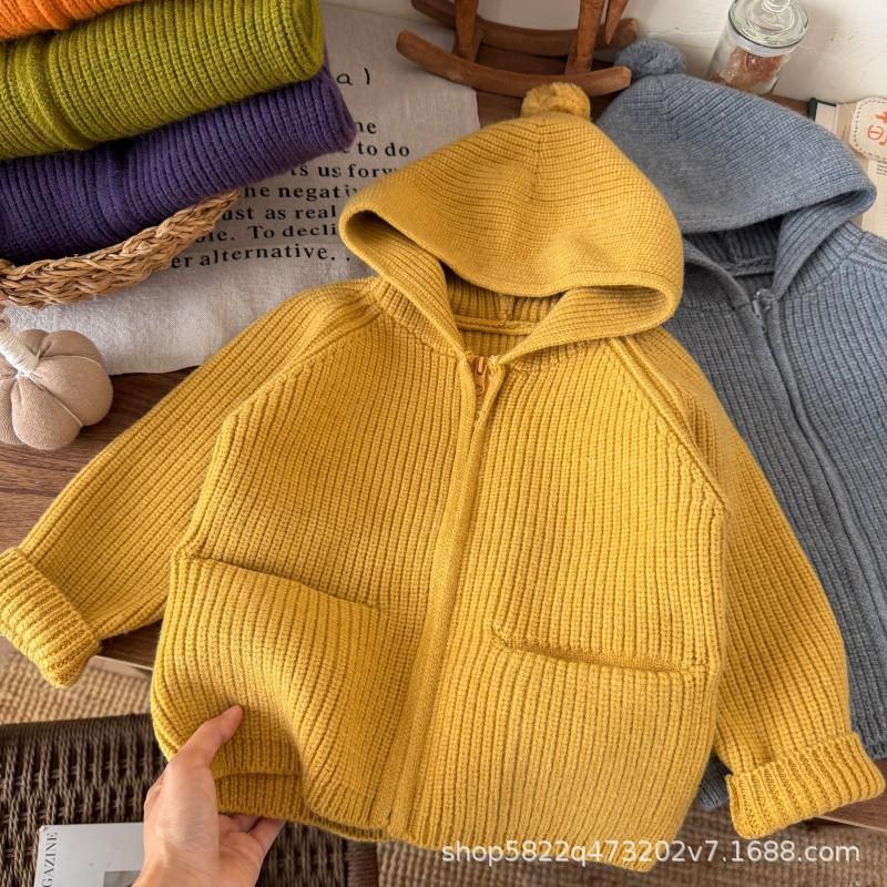 Children's Sweater Christmas Kids Girls Knitted Cardigan Jacket Autumn Winter Boys Hooded Zipper Sweater Coat