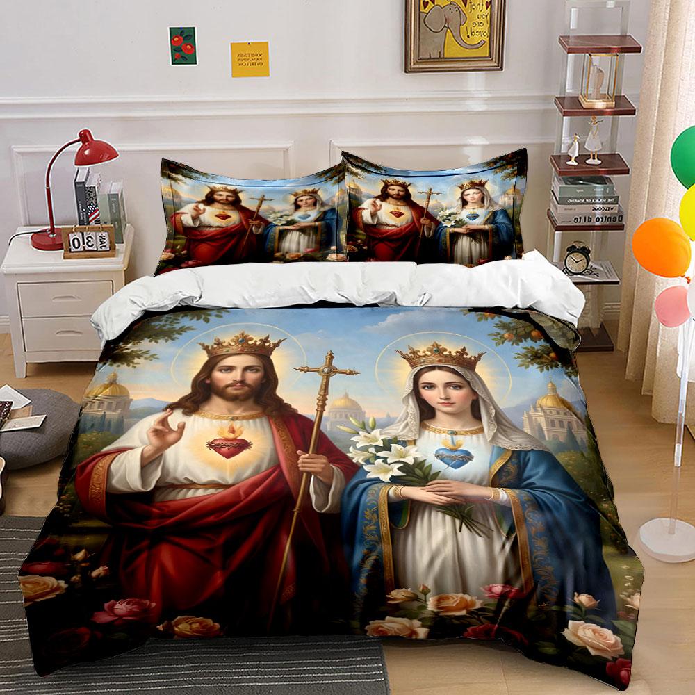 Sacred Jesus and Mary Art Bedding Duvet Cover Set (1*Duvet Cover 2*Pillowcases, without duvet insert)