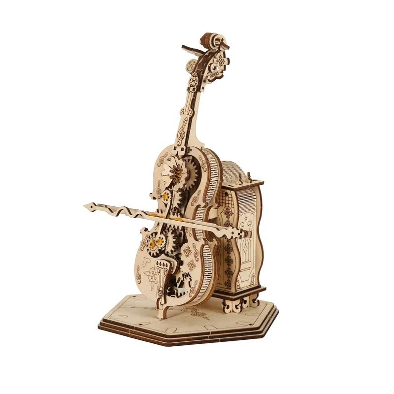 OUZEY Violoncello 3D Wooden Carving Puzzle Scale Model DIY Craft Kit Mechanical Assembly Toy Home Office Decoration Gift