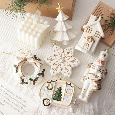 White Christmas Decoration Xmas Tree Plastic Hanging Pendants Soldier House Car Snowman Snowflake Xmas Baubles Christmas
