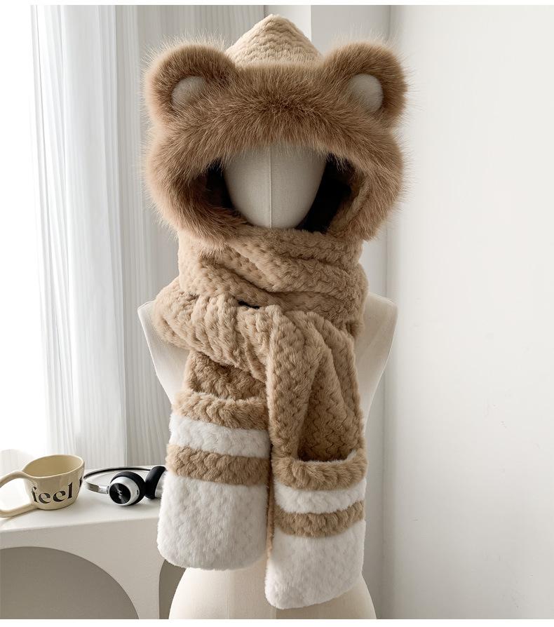 

Winter Hat, Scarf, Integrated Warm Plush Hat For Children One Size верблюд