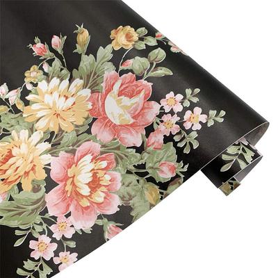 1 pièce Revêtement d'étagère à fleurs Noir Papier couvre-tiroir Auto-adhésif Décoration de meubles de maison de location DIY Surface de bureau, Papier peint rétro auto-adhésif