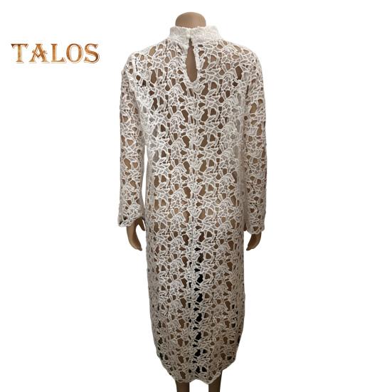 Dámská dlouhá top s výřezem, nepravidelná háčkovaná krajka, květinový patchwork, průsvitná krátká přední a zadní halenka s polovičními výstřihem a dlouhým rukávem