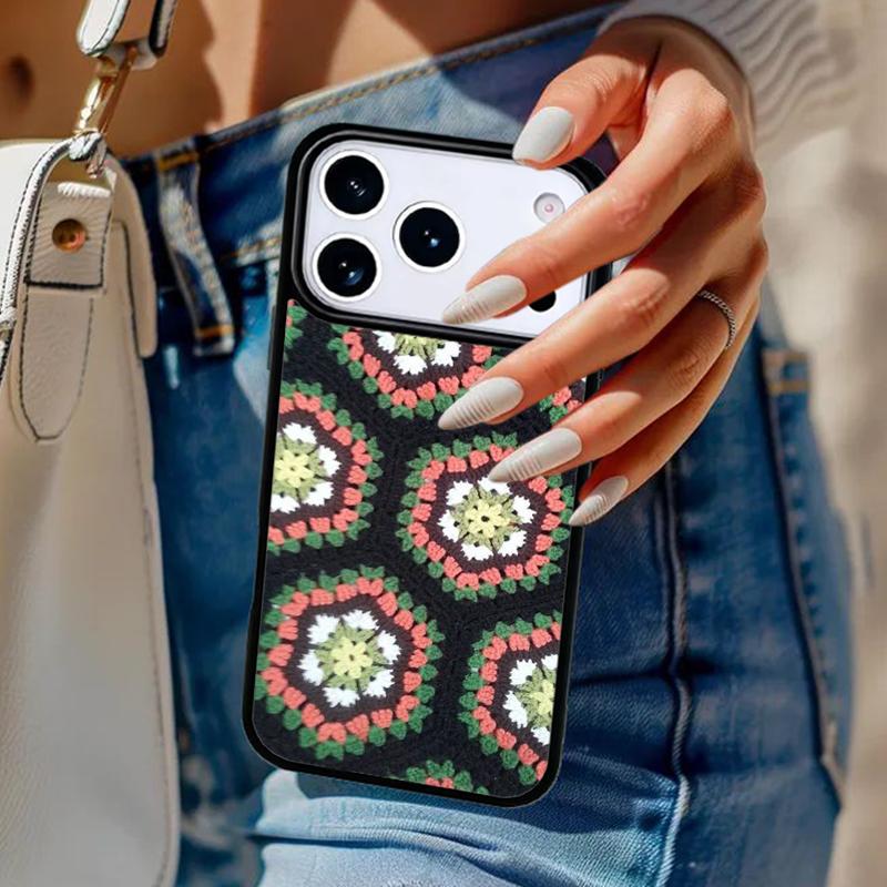 Granny Square Crochet Phone Case For iPhone 17 Air 14 15 13 12 Max Cover For Apple 14 15 16 16e 11 Pro Max Plus