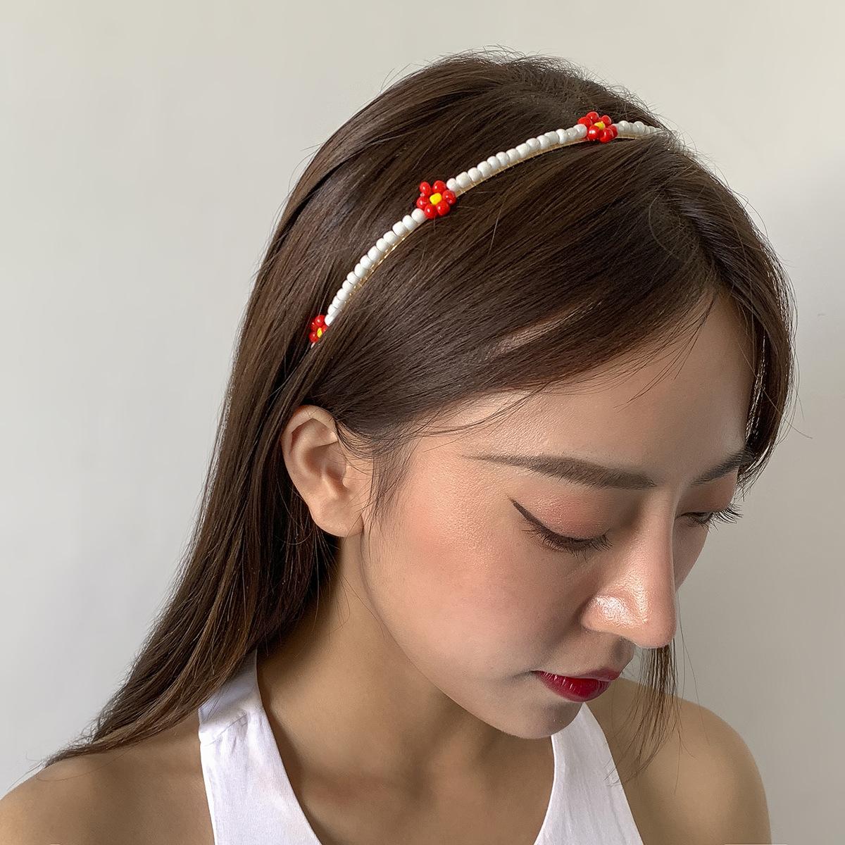 

Pastoral Weaving Colorful Daisy Headband Women, Creative Pastoral Rice Bead Macaron Hair Accessories