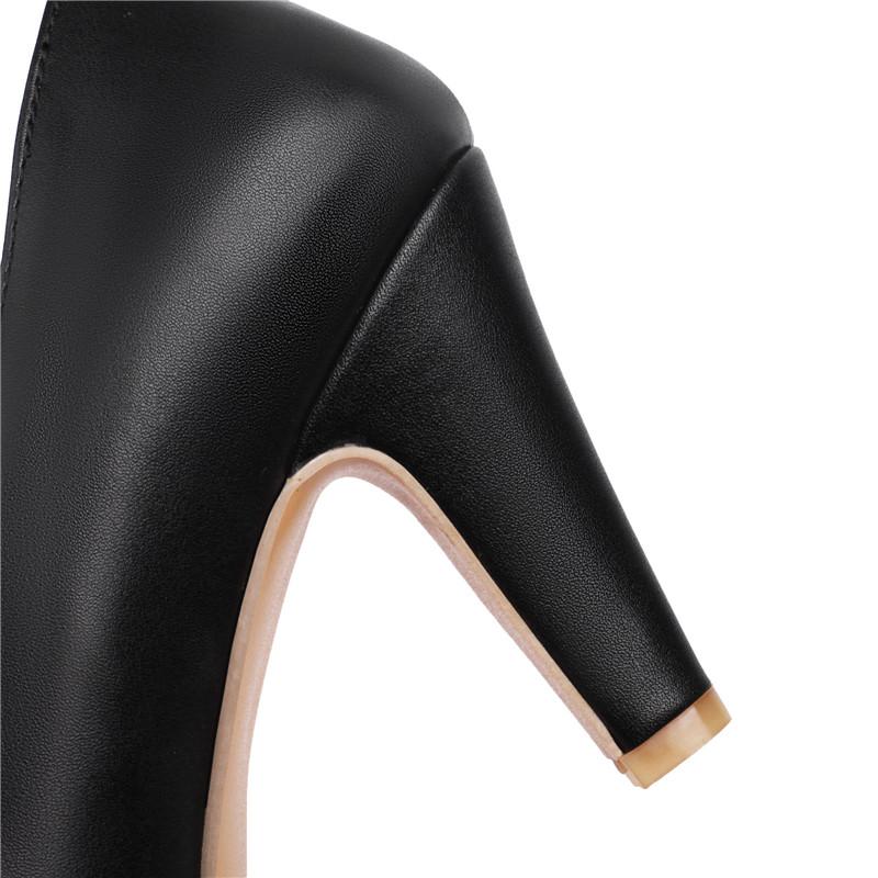 Enkeltsko med høye hæler for kvinner vår og høst nye enkel vanntett plattform tykk hæl grunt munn stor størrelse fire årstider sko