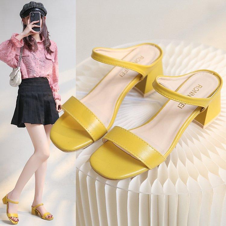 With Skirts To Show Height and Not Tired Feet, Thick Heels, One-word Drag Women's Summer High-heeled Sandals 2025 New Middle-heeled Fairy