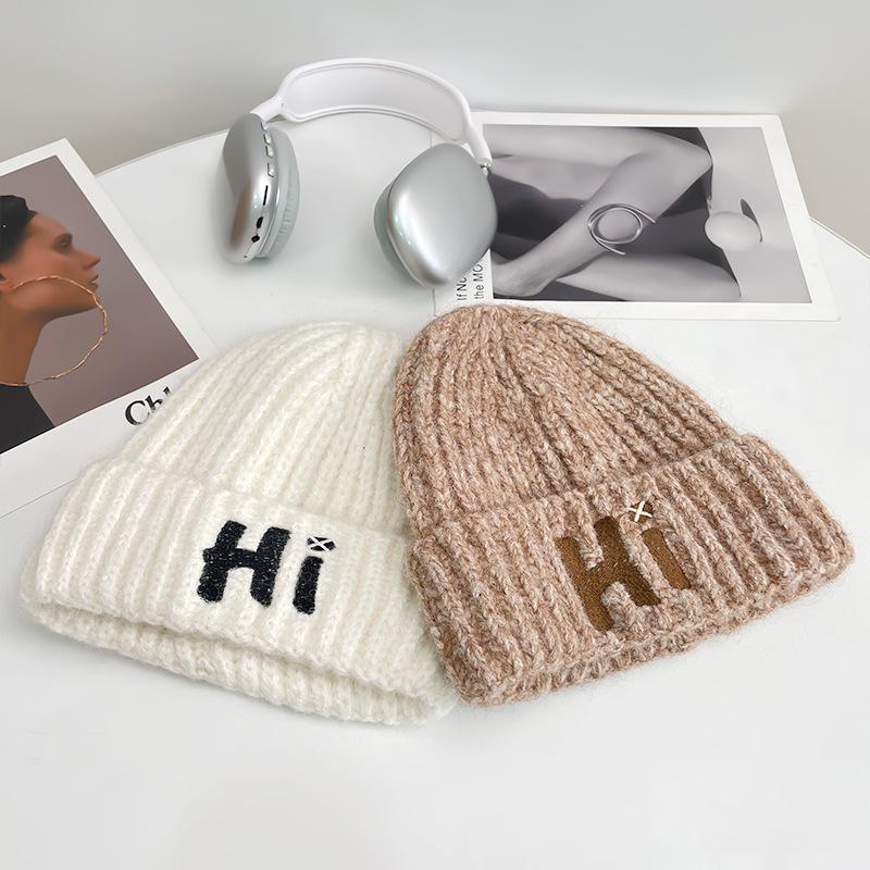 Korean Style All match Knitted Hat Warm Ear Protection Pullover Hat for Women Autumn and Winter Personalized Cold Hat Thickened Plush Hat Small Face