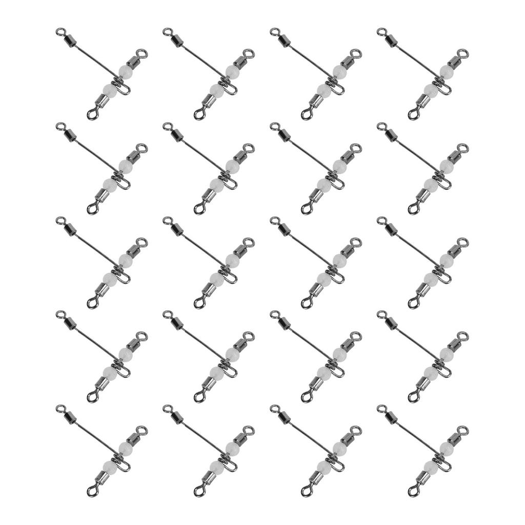 20pcs T Shape Luminous Fishing Swivel 3 Way Connector Cross Line Rolling Swivel with Beads