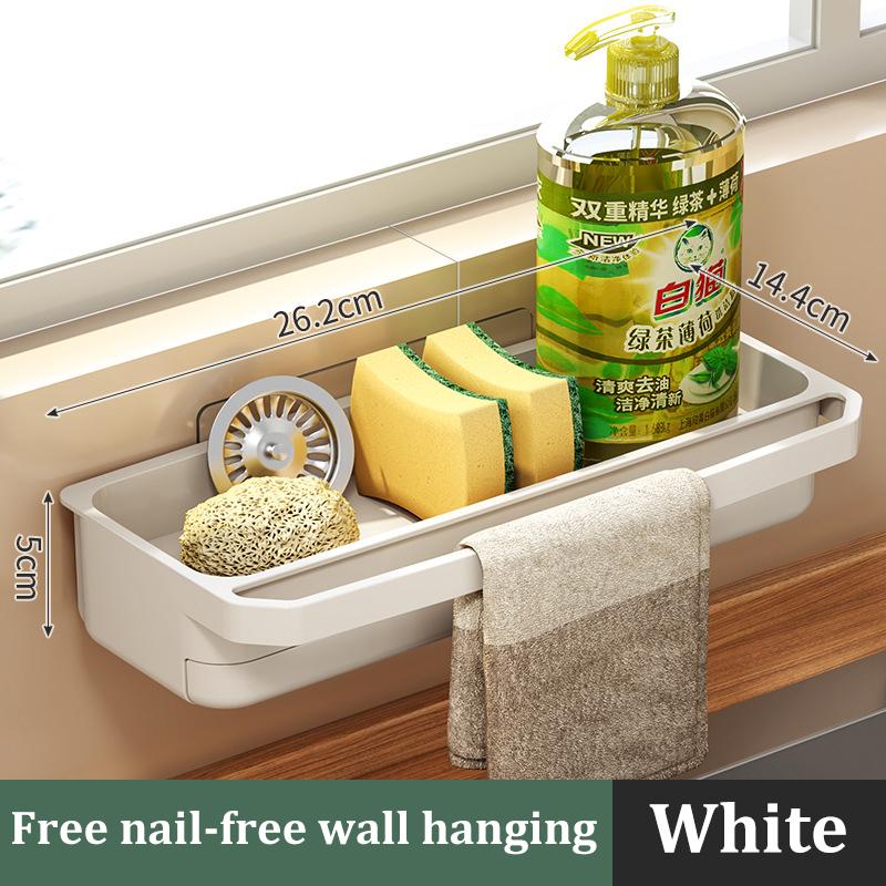 1pcs Kitchen Sink Storage Rack Drain Rack with Towel Rack Wall Mounted To Store Sponge Soap Cleaning Tools Sink Accessories