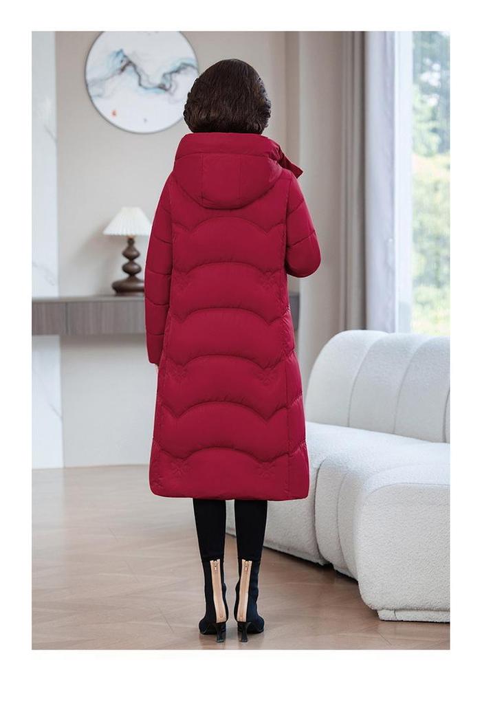 Women's XL-7X Down Cotton Long Jacket - Over-the-Knee Slimming Outerwear for Middle-Aged and Elderly