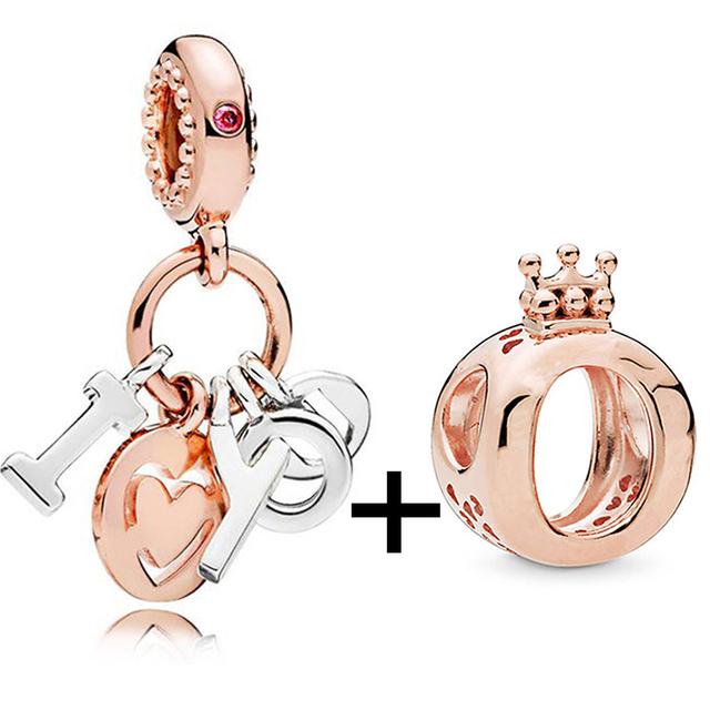 2pcs /Lot New Trend Crown Feather Zircon Hollow Leaves Beads Fit Original Brand Charms Silver Color Bracelets Women Diy Jewelry