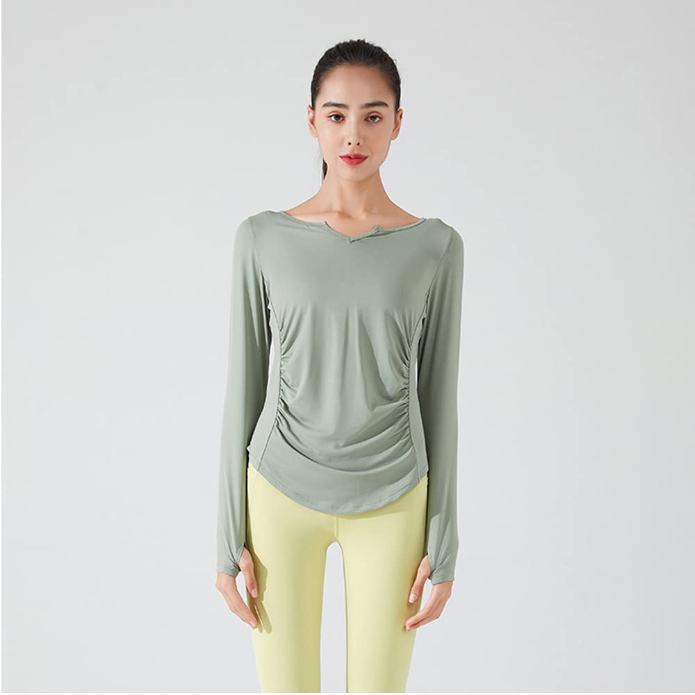 Yuoku Yoga Long Fitness Shirt with Thumb for Yoga and Fitness Women's Top, Sleeve, Holes, Moisture-Wicking, Quick-Drying, Stretch, Lightweight,