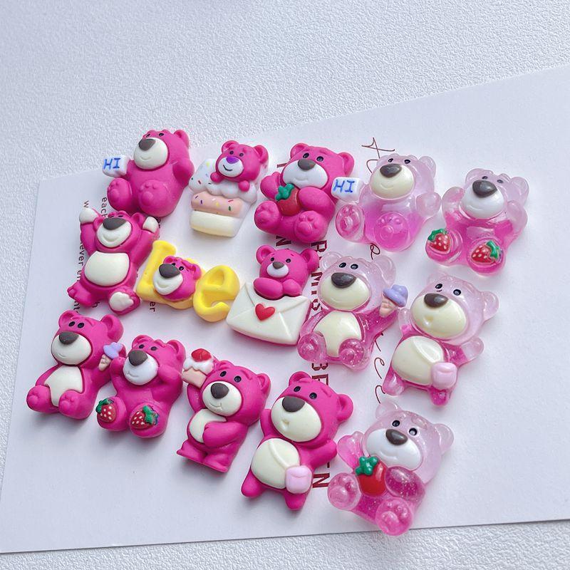 Cute Strawberry Bear Resin Accessories Cream Jelly Diy Phone Case Water Bottle Charm Car Sticker