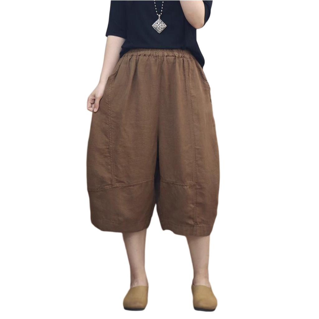 Fashionable Women's Cotton And Linen Pants, Loose Fit, Elastic Waist, Casual, , Versatile Wide-leg Pants