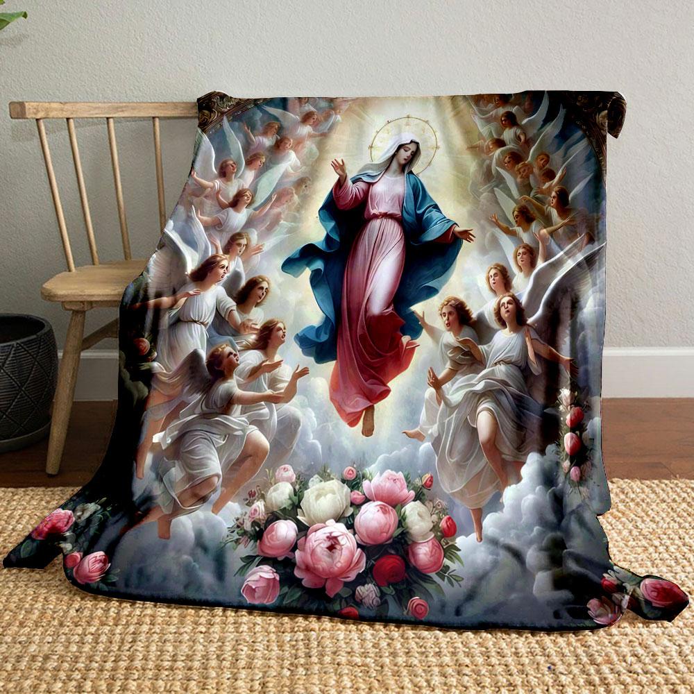 

Virgin Mary Angels Floral Blanket Printed Blanket for Living Room Bed Couch lunch break Soft Cozy Blanket for Friend s festival Gift 80cm x 120cm