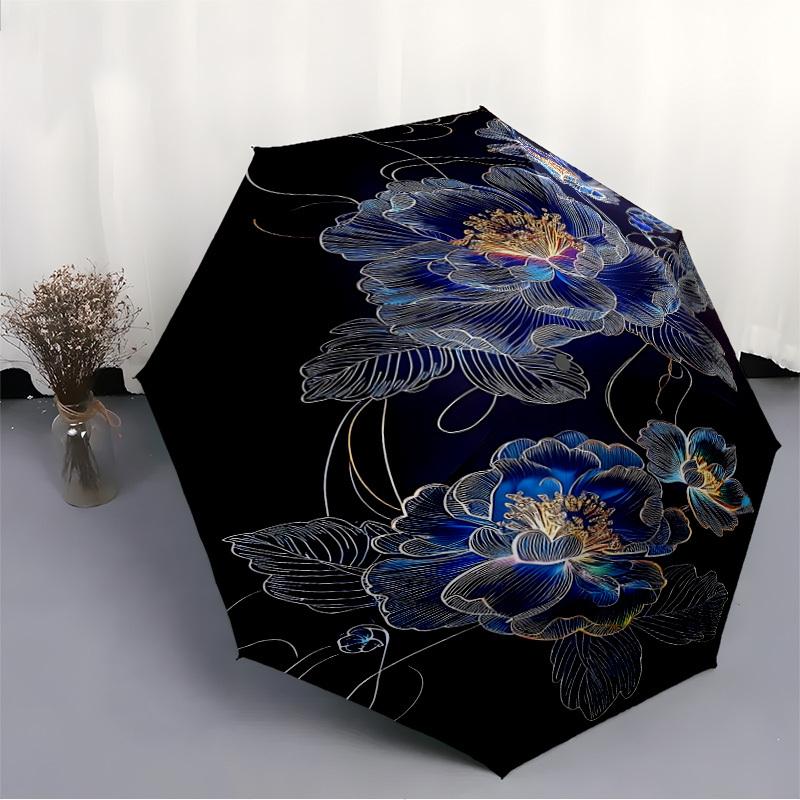 1pc Floral Design Automatic Folding Umbrella - 8-Rib Compact Travel Umbrella Durable & Portable for Outdoor Use, Perfect Gift095