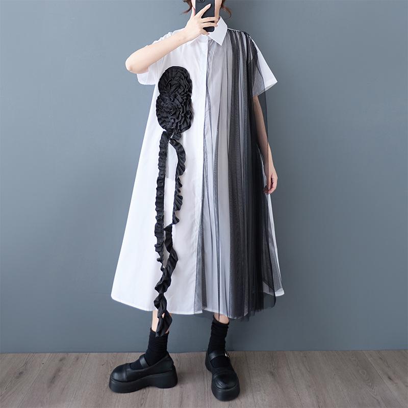 

2026 Korean Style Loose Plus Size Patchwork Casual Shirt Dress Plus Size One Size чорний