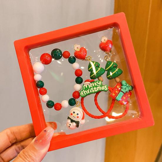 5Pcs/Set Christmas Bracelet Earrings Kit Handmade Kids Colorful Beads Bracelet Santa Claus Reindeer Tree Charm Jewelry Holiday Gift