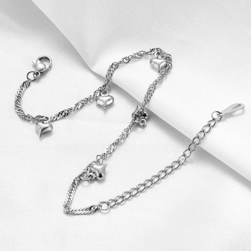Minimalist 18K Gold Plated Heart Pendant Stainless Steel Bracelet 175cm Adjustable Women Fashion Jewelry
