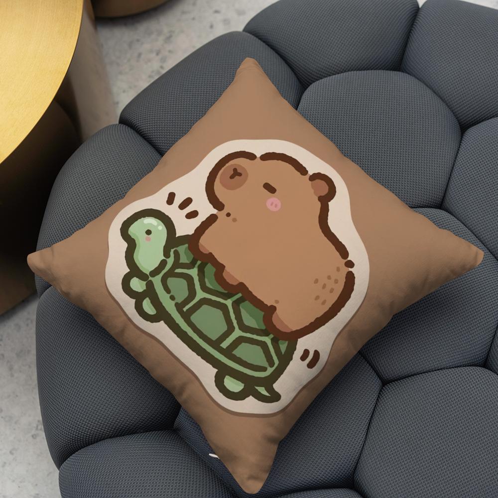 Capybara Cartoon Cute Cushion Cover Reversible Plush Pillow Cover – For Car, Sofa, Bedroom, Perfect As a Gift.