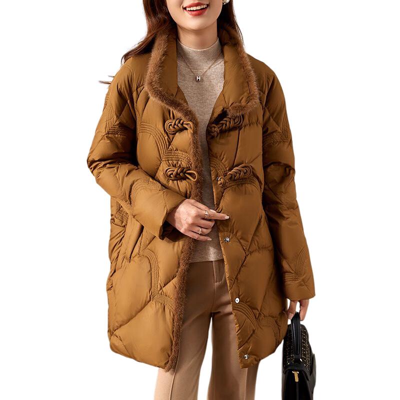 JIANHU Women's Mid-Length Disc-Button Down Winter Coat