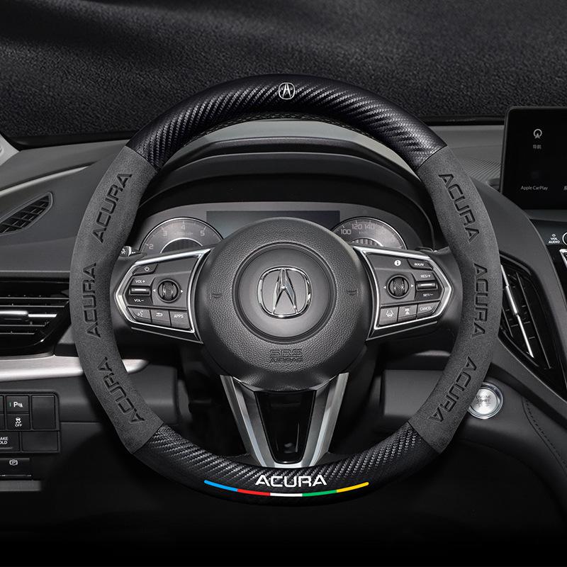 Genuine Leather Carbon Fiber Steering Wheel Cover for Acura - Non-Slip & Breathable, Universal Fit for All Seasons