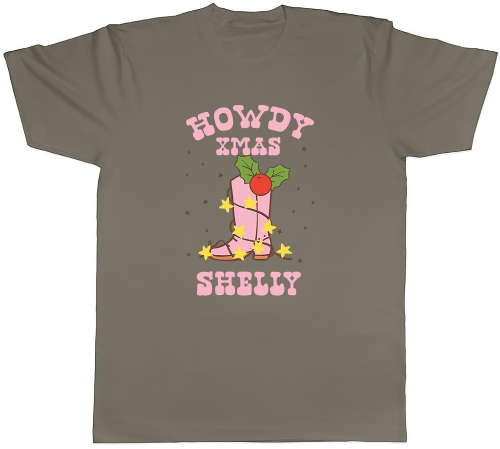 PERSONALISED HOWDY XMAS PINK COWBOY BOOTS FUNNY UnisexS TSHIRT TEE GIFT TOP