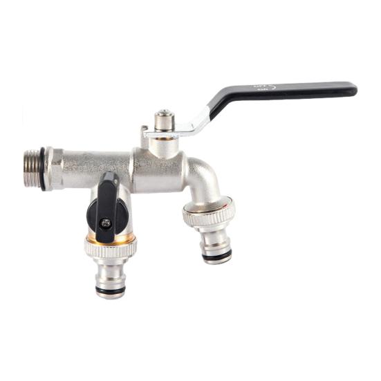 

Латунный кран для сада с двумя выходами, независимый регулирующий клапан, быстрая установка, герметичный адаптер для двухвыходного крана J