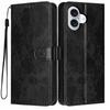 Wallet Case for iPhone 16 - Leather/PU, Black, With Lanyard